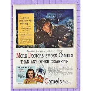 1946 Camel cigarettes doctor Christmas Eve blizzard More Doctors Smoke Camels Ad